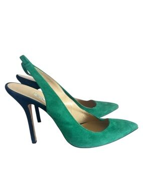 Oscar De La Renta Green/Blue Suede Slingback Sandals